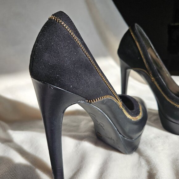 SIZE 8.5 Jessica Simpson Black Platform Zipper Trim Heels Pumps EUC - Picture 1 of 12